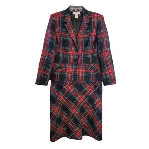 Sag Harbor Two Piece Tartan Plaid Blazer Skirt Suit Set